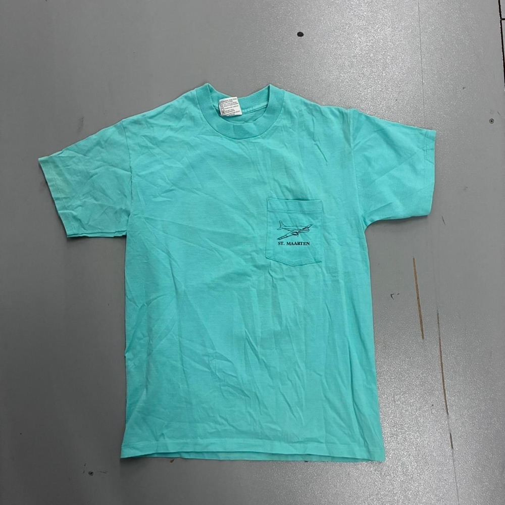 Vintage 90s St Maarten Smuggling Pocket T Shirt Mens L Teal Single Stitch USA